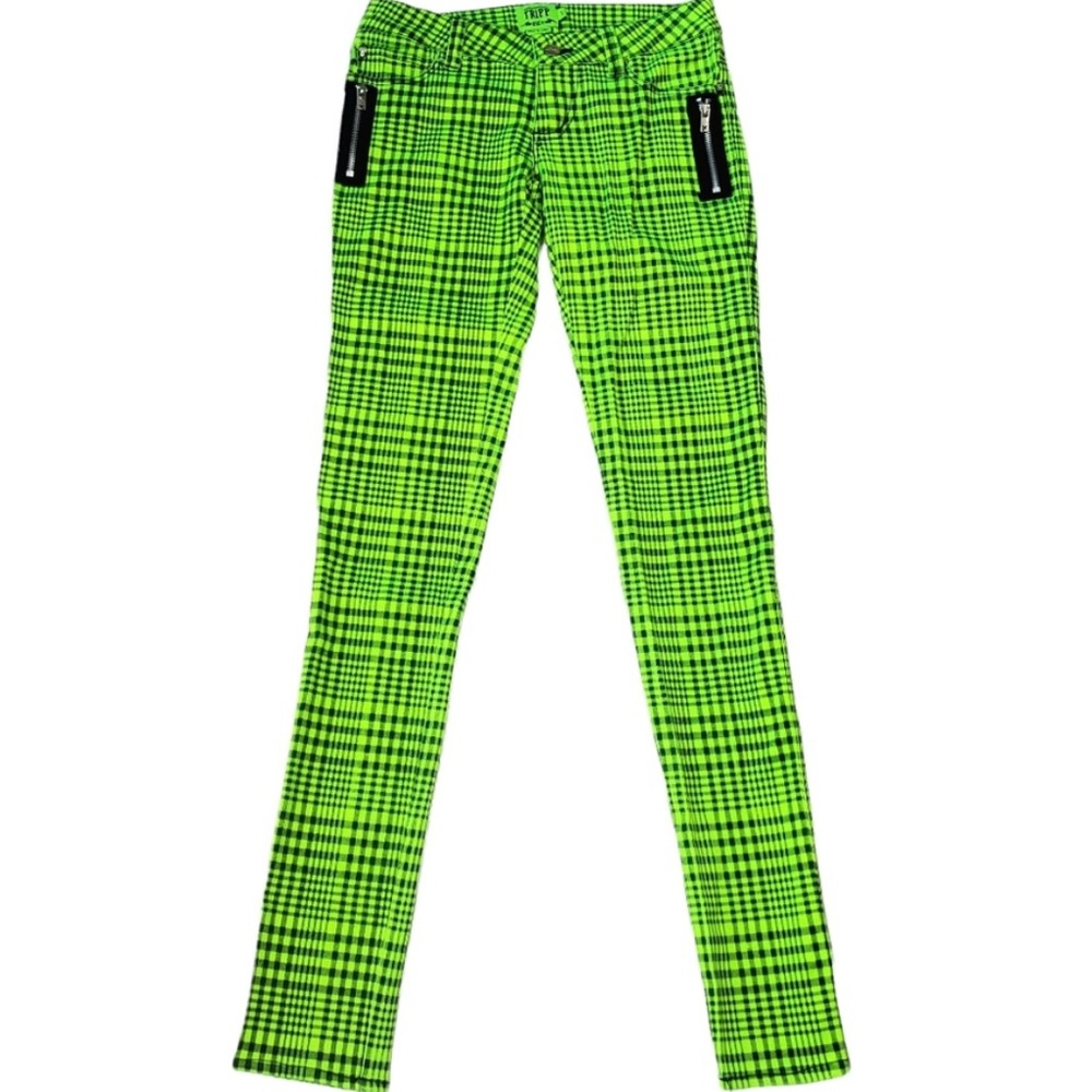 2/$40 Authentic Tripp NYC Plaid Skater High-lighter Neon Green Pants